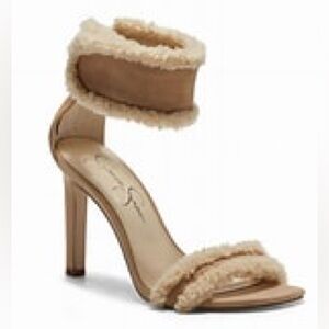 Jessica Simpson Cylia faux shearling cuff sandals in almond